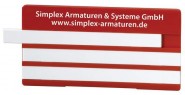 Simplex Bezeichnungsschild m. 3 Leerleisten 100 x 50mm Kunststoff rot m. Aufdruck 